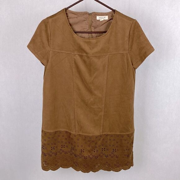 Taylor & Sage Brown Shift Dress Faux Suede Cutouts Large - Picture 1 of 13
